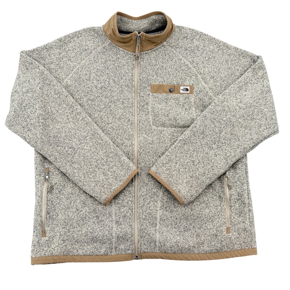 The North Face Men XL Gordon Lyons Full Zip Fleece Jacket Gray Tan NF0A33R5